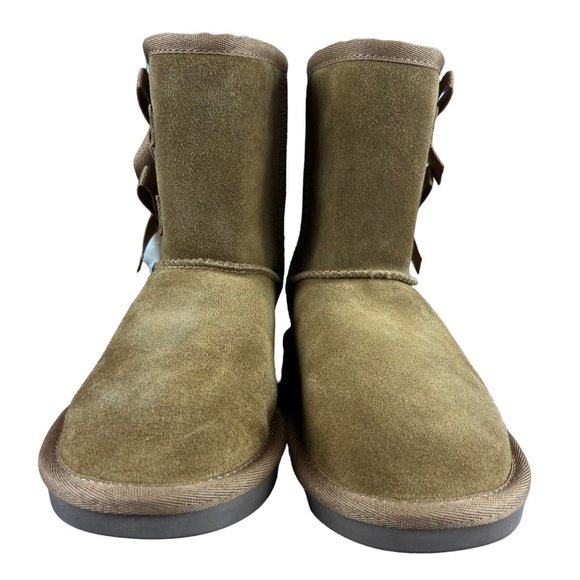 Koolaburra by UGG Girl's Victoria Short Chestnut Brown Suede Bow Boots Size 13 - Picture 2 of 8